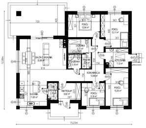 Projekt domu Planujdom 135 - rzut parteru, dom liczy 4 pokoje, 2 łazienki i wc