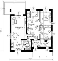 Projekt domu Planujdom 141 - rzut parteru, dom liczy 3 pokoje, 2 łazienki i wc