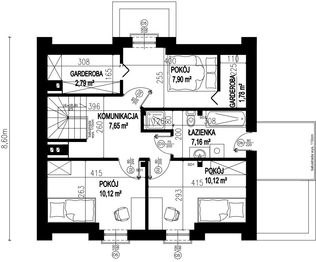 Projekt domu Planujdom 149 - rzut poddasza, dom liczy 4 pokoje, 2 łazienki i wc