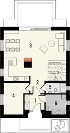 Projekt domu Krajobrazy 129 - rzut parteru, dom liczy 4 pokoje, 2 łazienki i wc