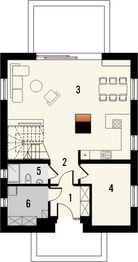 Projekt domu Krajobrazy 150 - rzut parteru, dom liczy 4 pokoje, 2 łazienki i wc