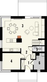 Projekt domu Studio 121 - rzut parteru, dom liczy 4 pokoje, 2 łazienki i wc
