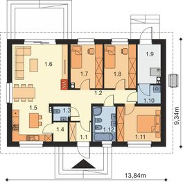 Projekt domu Tracja 2 modern OZE - rzut parteru, dom liczy 3 pokoje, 2 łazienki i wc
