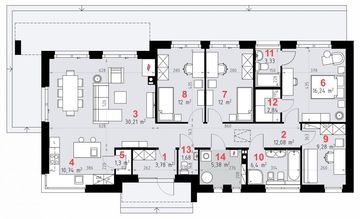 Projekt domu Domena 171 C4 - rzut parteru, dom liczy 4 pokoje, 3 łazienki i wc