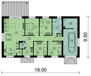 Projekt domu Ka302 - rzut parteru, dom liczy 4 pokoje, 2 łazienki i wc