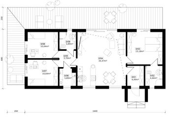 Projekt domu Amelia 2 XL - szkieletowy - rzut parteru, dom liczy 3 pokoje, 2 łazienki i wc