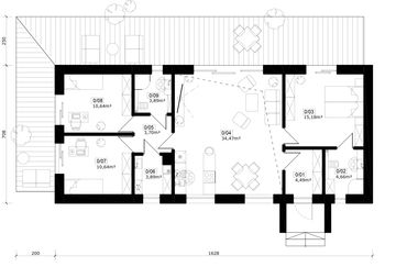 Projekt domu Amelia 2 XL - murowany - rzut parteru, dom liczy 3 pokoje, 2 łazienki i wc