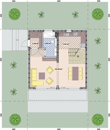 Projekt domu L-302 Weranda - rzut parteru, dom liczy 3 pokoje, 2 łazienki i wc