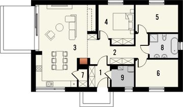 Projekt domu Studio 117 - rzut parteru, dom liczy 3 pokoje, 1 łazienki i wc