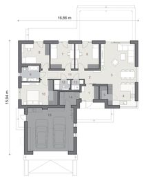 Projekt domu N55-G2 - rzut parteru, dom liczy 4 pokoje, 2 łazienki i wc