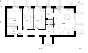 Projekt domu Amelia XL - murowany - rzut parteru, dom liczy 3 pokoje, 2 łazienki i wc