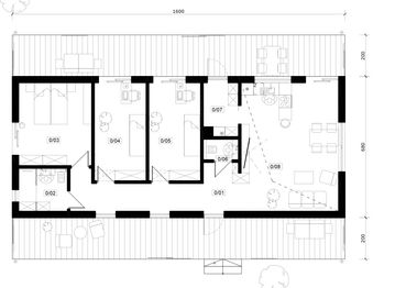 Projekt domu Jutrzenka XL - rzut parteru, dom liczy 3 pokoje, 2 łazienki i wc