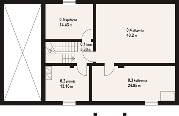 Projekt domu Chmielniki małe 49 dw - rzut piwnicy, dom liczy 4 pokoje, 2 łazienki i wc