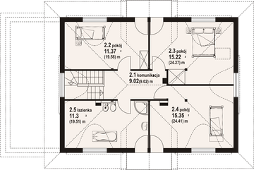 Projekt domu Chmielniki małe 49 dw - rzut poddasza, dom liczy 4 pokoje, 2 łazienki i wc
