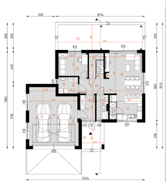 Projekt domu D460 - rzut parteru, dom liczy 4 pokoje, 2 łazienki i wc