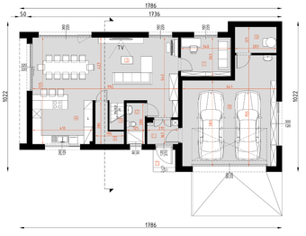 Projekt domu D459 - rzut parteru, dom liczy 6 pokoje, 3 łazienki i wc