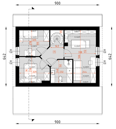 Projekt domu D439A - wersja drewniana - rzut poddasza, dom liczy 5 pokoje, 2 łazienki i wc