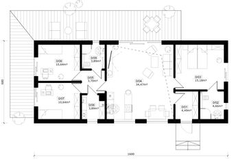 Projekt domu Kameralny 2XL - rzut parteru, dom liczy 3 pokoje, 2 łazienki i wc