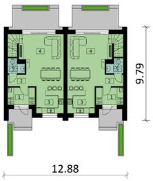 Projekt domu Ka303 - rzut parteru, dom liczy 3 pokoje, 2 łazienki i wc
