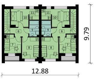 Projekt domu Ka303 - rzut 1 piętra, dom liczy 3 pokoje, 2 łazienki i wc