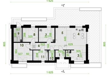 Projekt domu PióroArchitekci – 16 szkieletowy - rzut parteru, dom liczy 3 pokoje, 2 łazienki i wc