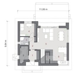Projekt domu N50-BG - rzut parteru, dom liczy 4 pokoje, 2 łazienki i wc