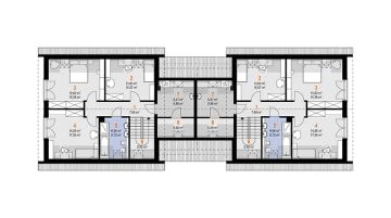 Projekt domu Bartek Duolit (wer.tech.2) (1923) - rzut poddasza, dom liczy 6 pokoje, 4 łazienki i wc