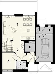 Projekt domu Studio 106 - rzut parteru, dom liczy 4 pokoje, 2 łazienki i wc