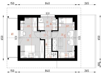 Projekt domu D458 - rzut poddasza, dom liczy 2 pokoje, 2 łazienki i wc