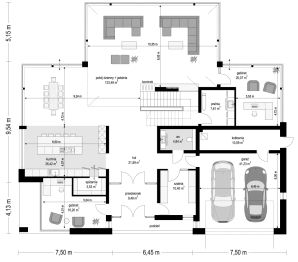 Projekt domu Rezydencja Floryda 3 B - rzut parteru, dom liczy 7 pokoje, 6 łazienki i wc