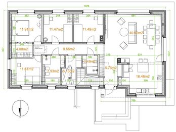 Projekt domu eko Typowy 82 - rzut parteru, dom liczy 4 pokoje, 2 łazienki i wc