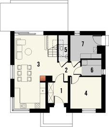 Projekt domu Krajobrazy 148 - rzut parteru, dom liczy 4 pokoje, 2 łazienki i wc