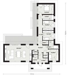 Projekt domu Rita - rzut parteru, dom liczy 4 pokoje, 2 łazienki i wc