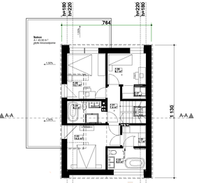 Projekt domu Stodoła Aurea - rzut poddasza, dom liczy 4 pokoje, 3 łazienki i wc