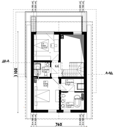 Projekt domu Stodoła z antresolą 190 - rzut poddasza, dom liczy 3 pokoje, 3 łazienki i wc