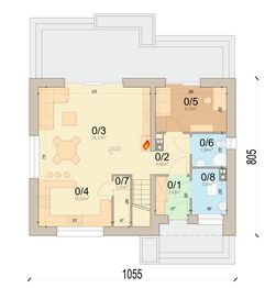 Projekt domu Rodzinek 5 mini 2 - rzut parteru, dom liczy 4 pokoje, 2 łazienki i wc