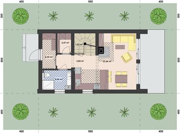 Projekt domu L-302 N murowany - rzut parteru, dom liczy 2 pokoje, 2 łazienki i wc