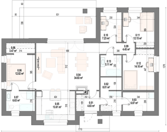 Projekt domu Gaya - rzut parteru, dom liczy 4 pokoje, 2 łazienki i wc