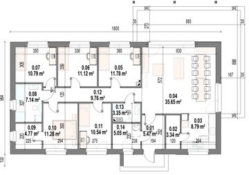 Projekt domu Rodzinny - rzut parteru, dom liczy 5 pokoje, 2 łazienki i wc