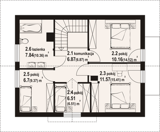 Projekt domu Osiek 305 dw - rzut poddasza, dom liczy 4 pokoje, 2 łazienki i wc