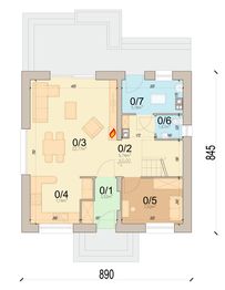 Projekt domu Tamarillo 9 mini - rzut parteru, dom liczy 4 pokoje, 2 łazienki i wc