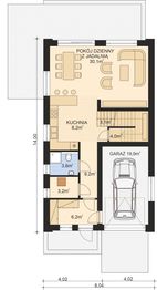 Projekt domu APS 358 ECO - rzut parteru, dom liczy 4 pokoje, 2 łazienki i wc