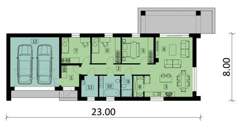Projekt domu Ka307 S - rzut parteru, dom liczy 3 pokoje, 2 łazienki i wc