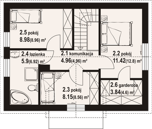 Projekt domu Hebdowice aa 70 - rzut poddasza, dom liczy 4 pokoje, 2 łazienki i wc