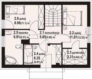 Projekt domu Hebdowice aa 70 dws - rzut poddasza, dom liczy 4 pokoje, 2 łazienki i wc