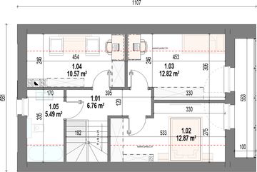 Projekt domu Forma - rzut poddasza, dom liczy 3 pokoje, 2 łazienki i wc