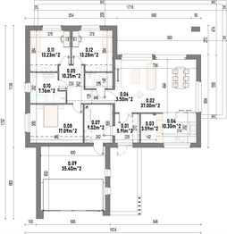 Projekt domu Luna 2G - rzut parteru, dom liczy 3 pokoje, 2 łazienki i wc