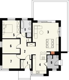 Projekt domu Krajobrazy 134 - rzut parteru, dom liczy 3 pokoje, 1 łazienki i wc