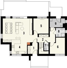 Projekt domu Studio 133 - rzut parteru, dom liczy 5 pokoje, 3 łazienki i wc