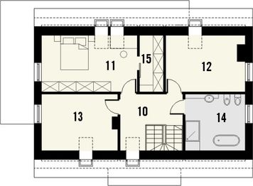 Projekt domu Studio 133 - rzut poddasza, dom liczy 5 pokoje, 3 łazienki i wc